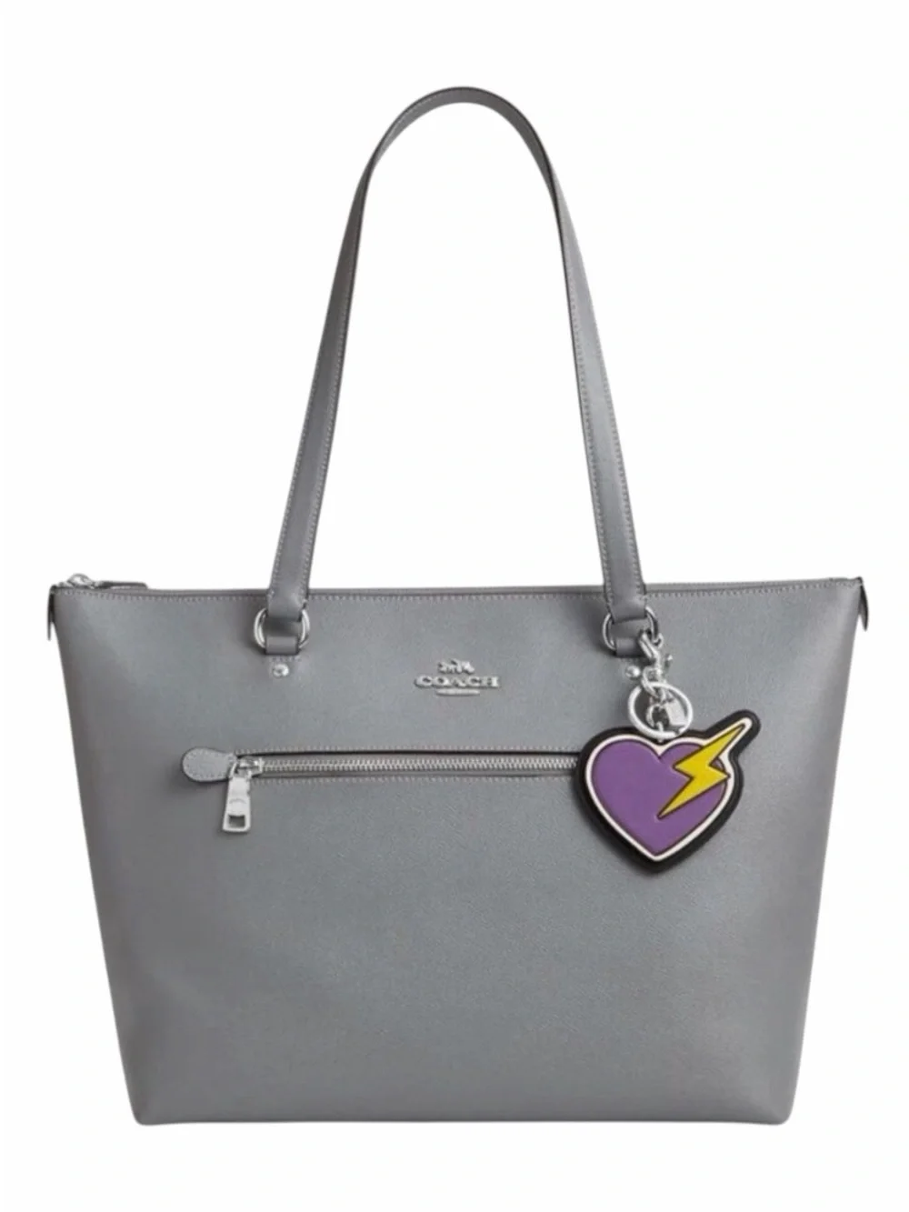 Coach Smooth Leather Heart Bolt Bag Charm In Purple With Black & Yellow NWT